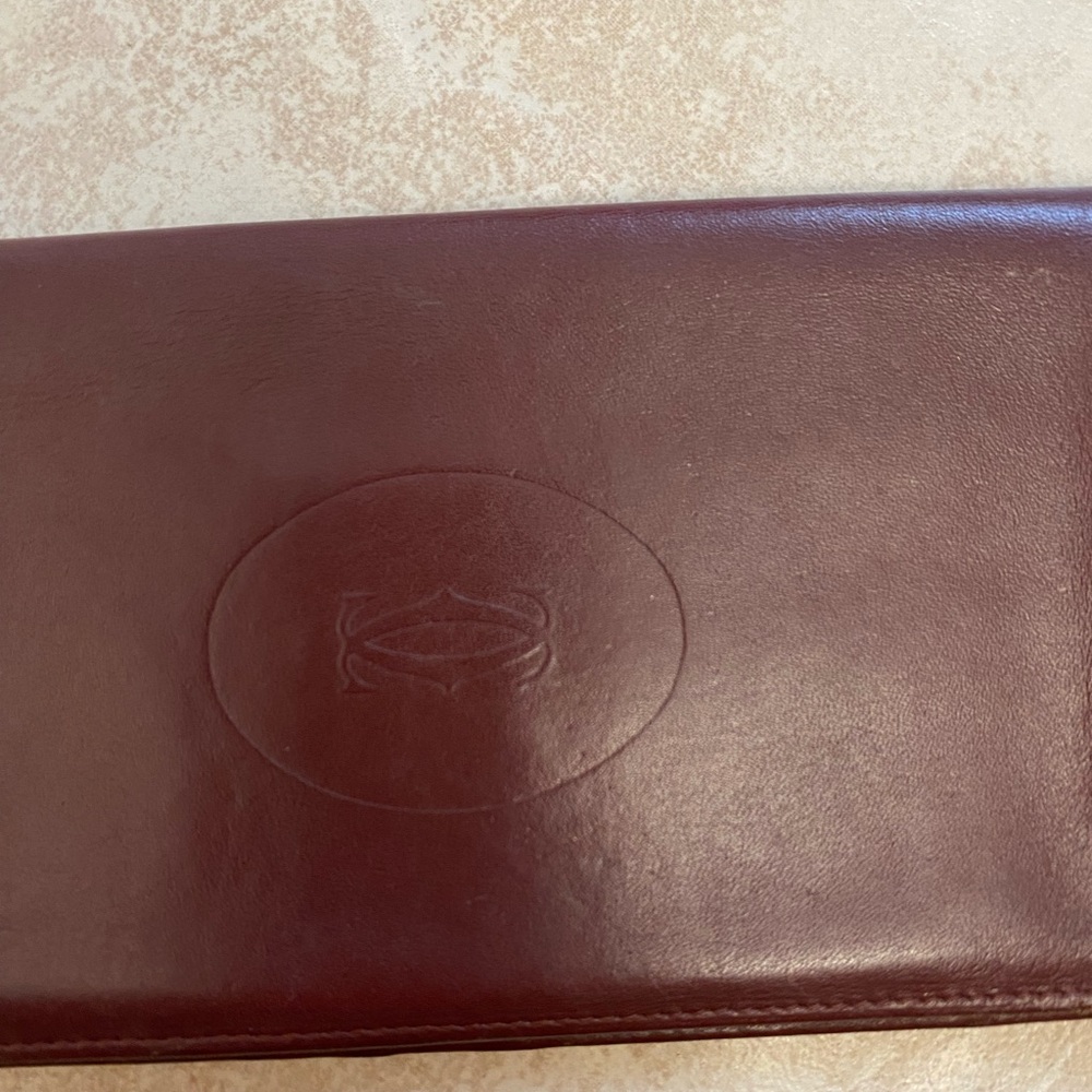 Vintage Cartier Check Organizer Bi-Fold Wallet, Burgundy Leather - Picture 2 of 14